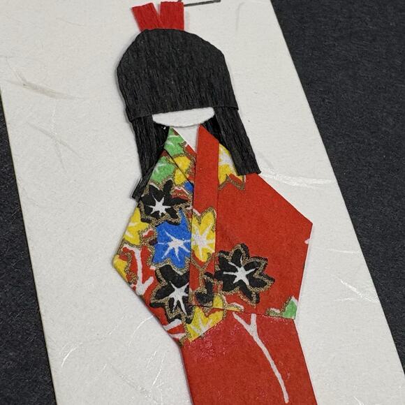 Handmade Japanese Bookmarks Set Of 3 Kimono Origami Paper Shiori Dolls w/Pocket - Picture 6 of 11